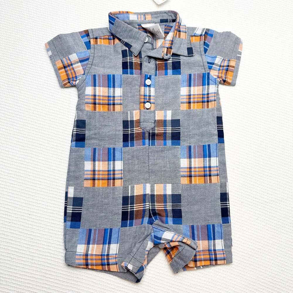 Gymboree Baby Boy Patchwork Plaid Romper Outfit 3-6 mon